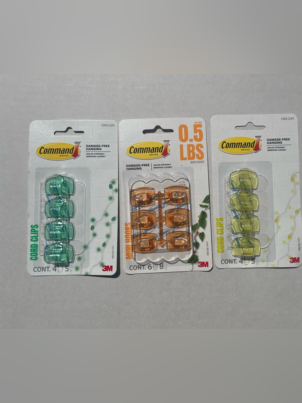 3M Command Brand “Be Hue” Tinted Clips & Hooks Set (Lot of 3)